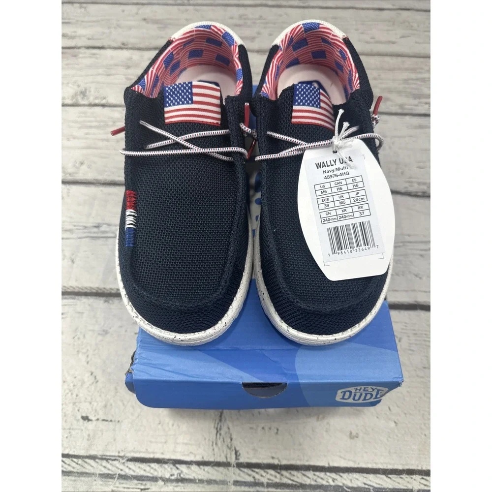 Hey Dude Wally USA Men's Navy/Multi  Slip-On Casual Shoes New! Size 6 NIB